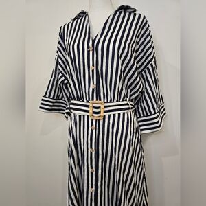 ZARA Striped Button-Down Dress with Belt